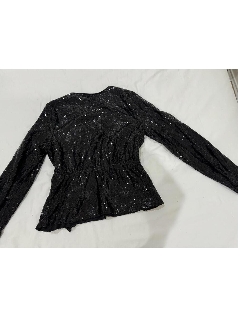 NWT 52Seven Black Sequin Wrap Blouse Top XL Party Sparkle Goth Night Out Retro - Picture 2 of 9